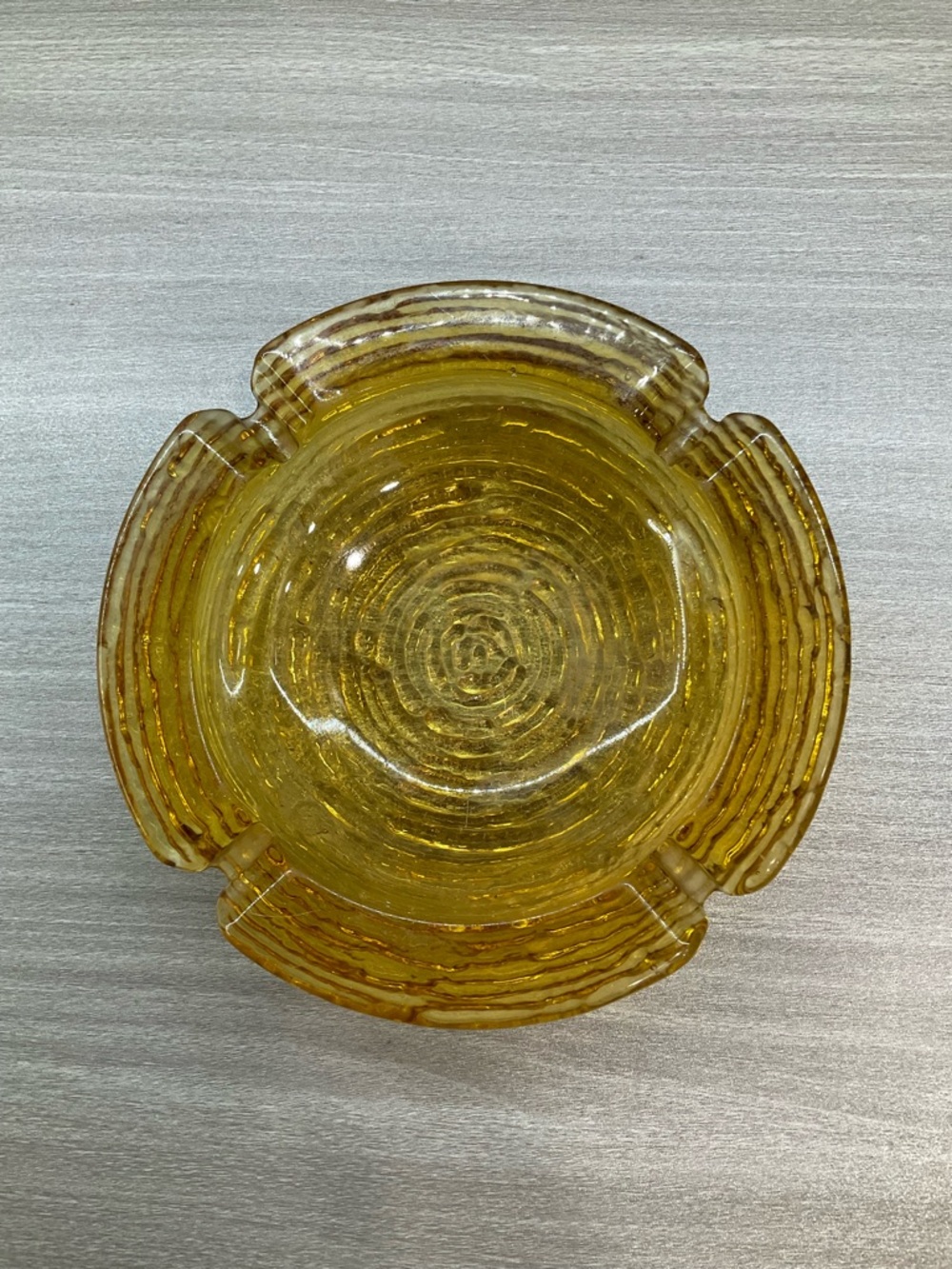 ANCHOR HOCKING AMBER GOLD GLASS ASHTRAY MCM RIPPLE BARK KEY BOWL TRINKET